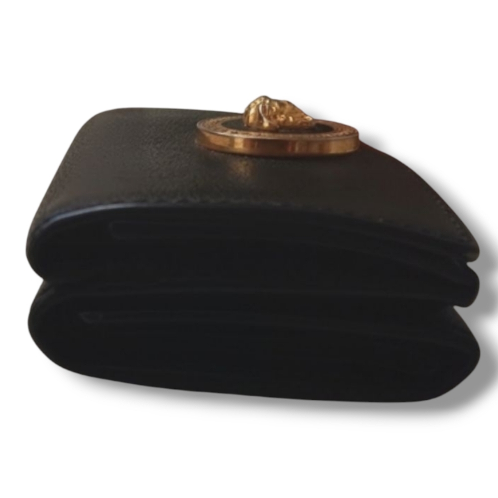 Versace Unisex Mini Trifold Black Leather Wallet with Gold Medusa Logo - Picture 3 of 12